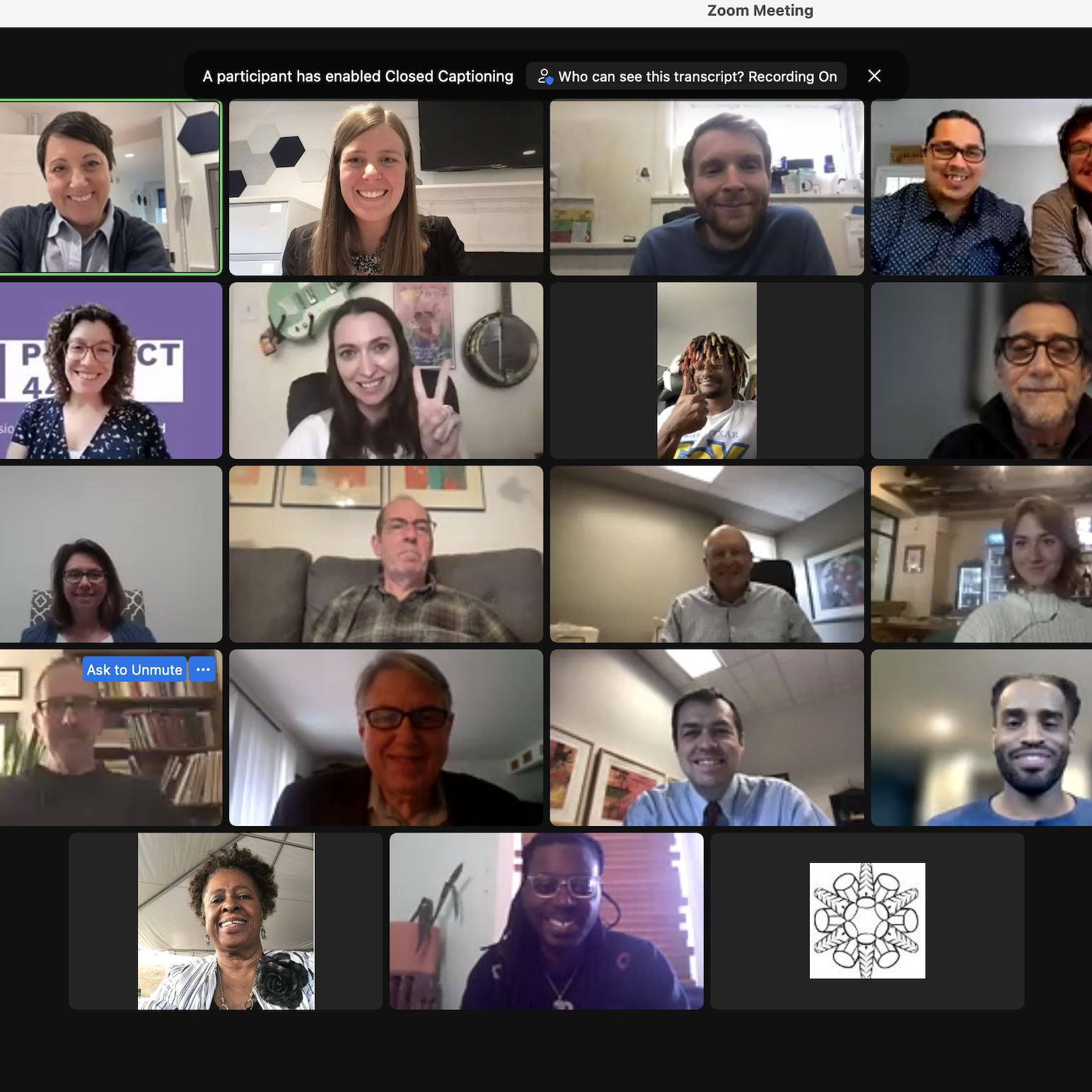 A Zoom image of Next Movement Ideam Forum participants and panelists.