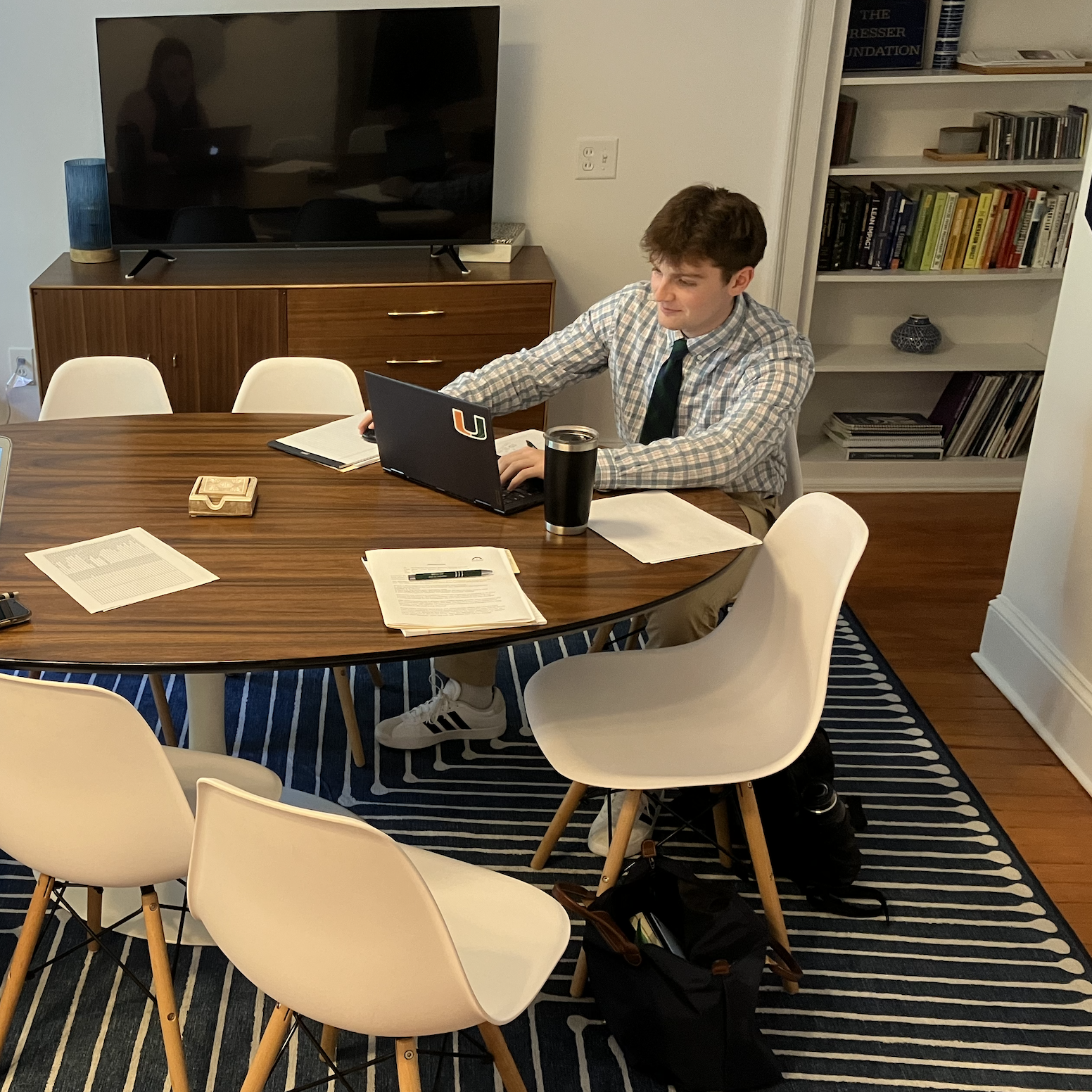 Intern Chris Dolich working at The Presser Foundation