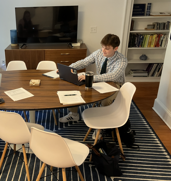 Intern Chris Dolich working at The Presser Foundation