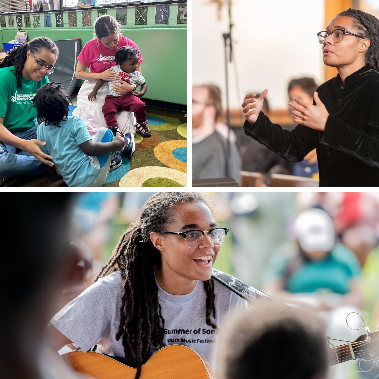 Wilmington Children's Chorus Ariel Alvarado teaching and playing music.