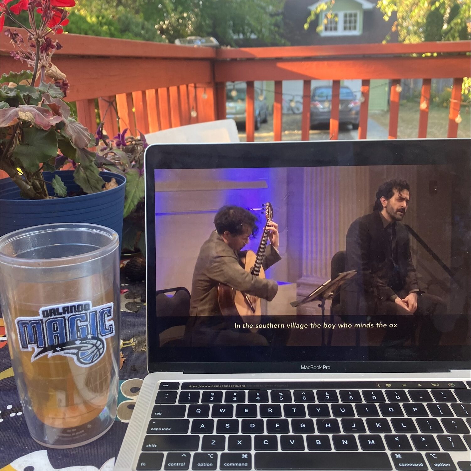 A livestream performance by Philadelphia Chamber Music Society on a laptop.