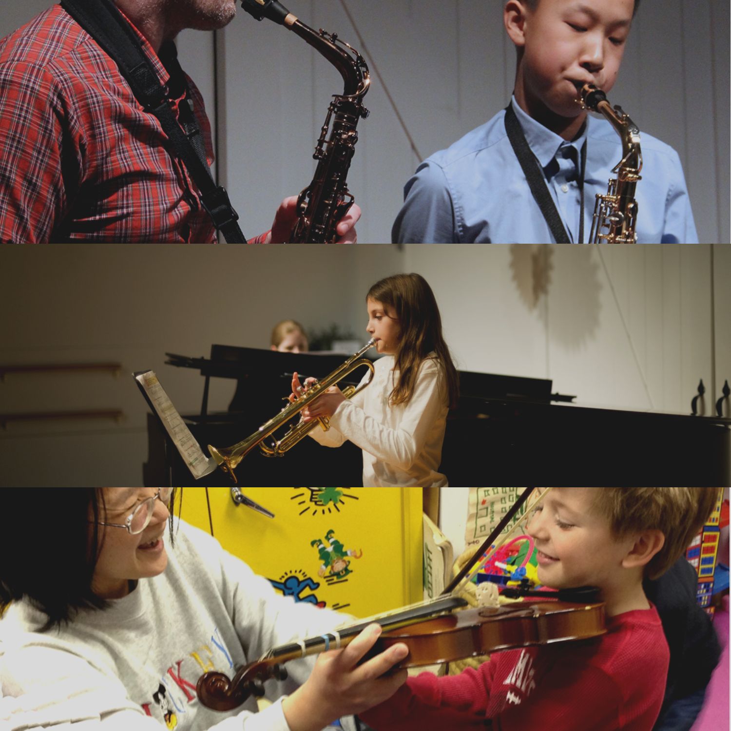 Students from Darlington Arts Center playing various instruments.